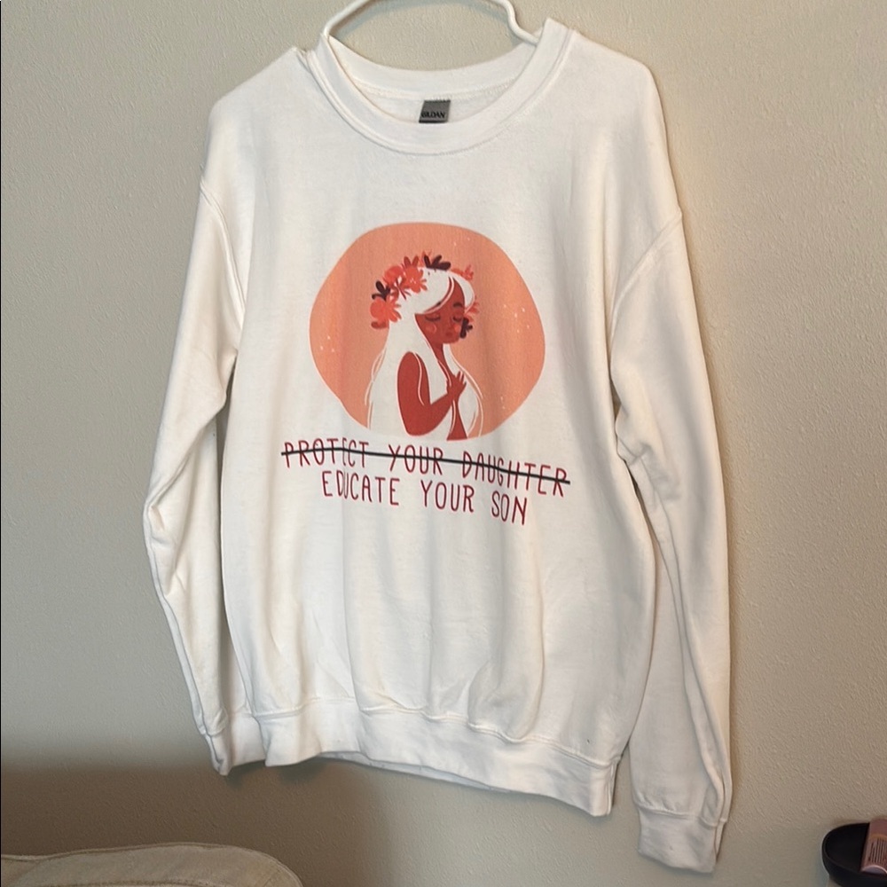 White Graphic Sweatshirt with Empowering Message